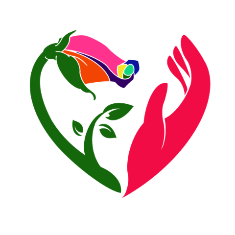 Heart formed by a hand and a rose stem